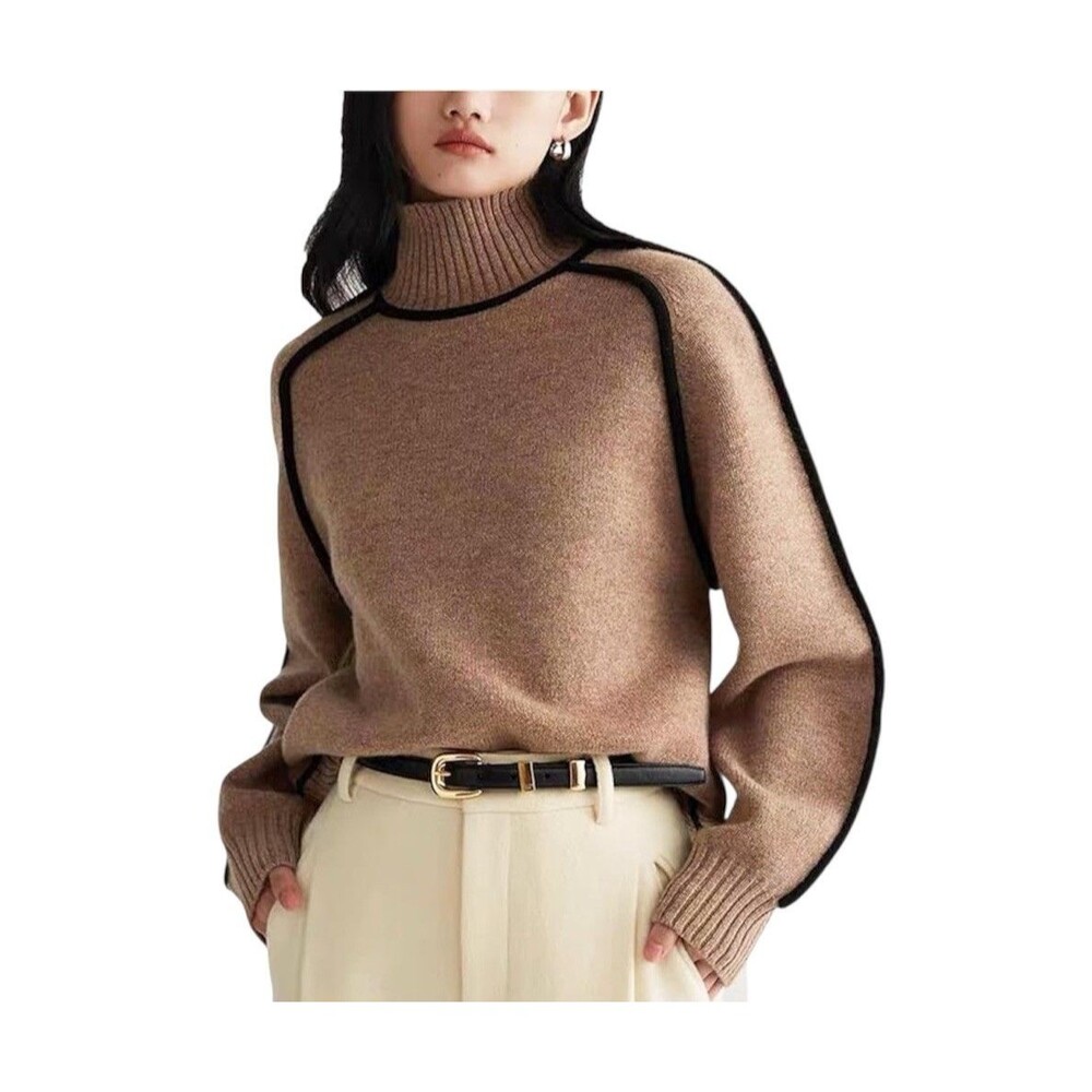 Weekend Womens Turtleneck Sweater Size L Nutmeg/Black